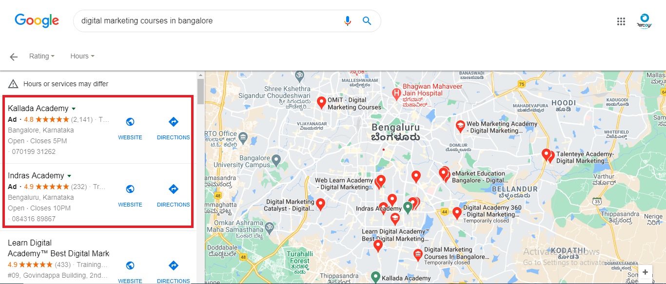 Google Local Search Ads on Desktop